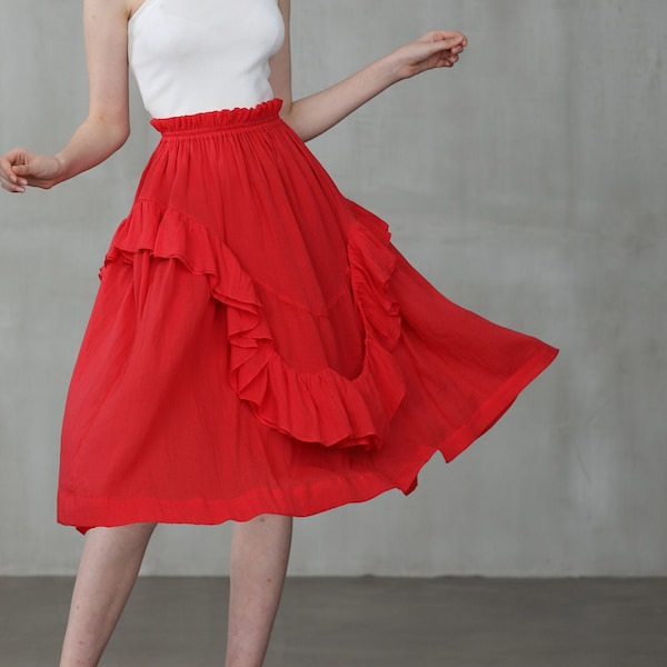 bud skirt，midi skirt, red skirt, ruffle skirt, mini skirt, circle skirt, linen skirt, cotton skirt, mid calf skirt, prom skirt | Linennaive