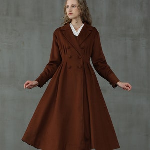 Wool Coat in Dark Brown, Double breasted wool coat jacket,  Flared Wool Midi Coat, 100% wool coat, winter coat, qoolcoat, 1950 coat