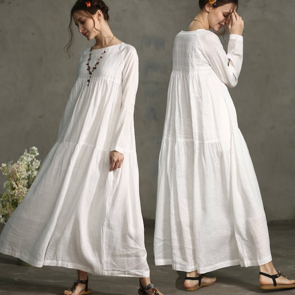 robe longue de lin, blanc robe. Une robe en lin blanc