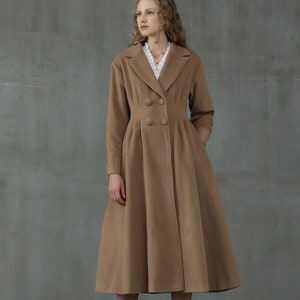 Double breasted wool coat jacket,  Wool Coat in Burlywood, Flared Wool Midi Coat, 100% wool coat, winter coat, 1950 coat