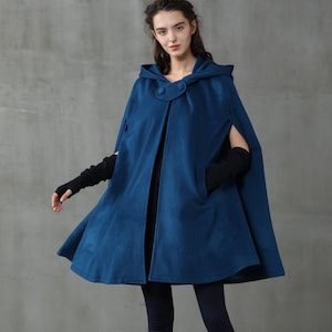 Blue Wool Cape Oversized Hooded Cape Hooded Wool Cape - Etsy