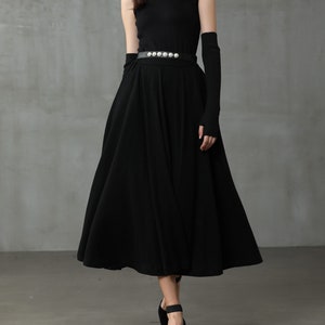 black wool skirt, winter wool skirt, midi wool skirt, black skirt, party skirt, winter warm skirt, vintage skirt. long skirt  | Linennaive