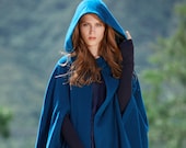 Maxi Hooded Wool Coat Cloak, 100 Cashmere cape, Maxi wool Cape, Hooded Cape, Wool Hooded Cloak In Green Black Grey blue, Long Wool Jacket