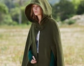 Green Hooded Wool Coat ,wool Cloak Cape, Cashmere Women Wool Winter Coat Long Jacket, Christmas Gift Coat, Black Cashmere Coat Cape Cloak