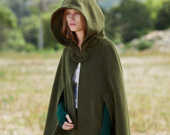 Green Hooded Wool Coat ,wool Cloak Cape, wool Women Wool Winter Coat Long Jacket, Christmas Gift Coat, Black wool Coat Cape Cloak