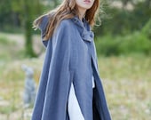 gray wool coat, cashmere coat, wool cloak in gray, wool cape, short coat, wool poncho, 100 wool coat, winter coat, hooded coat Linennaive