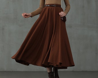 wool skirt, brown winter wool skirt, midi wool skirt, black skirt, party skirt, winter warm skirt, vintage skirt. long skirt  | Linennaive