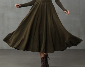 wool skirt, olive winter wool skirt, midi wool skirt, black skirt, party skirt, winter warm skirt, vintage skirt. long skirt  | Linennaive