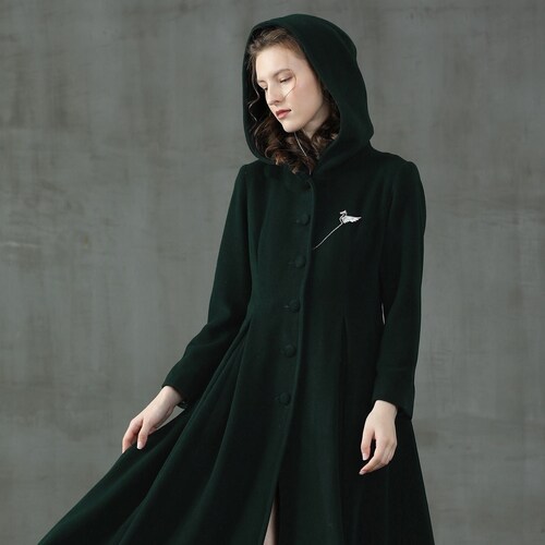 Hooded Maxi Wool Coat Retro Hooded Wool 