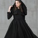 C Fuhr reviewed black wool coat, wool dress coat, maxi black coat, hooded dress, hooded wool coat, wool black dress, party dress, maxi dress | Linennaive®