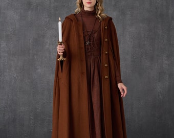 Hooded Wool Cloak Coat, Maxi Hooded wool coat cloak, medieval cloak, draped cape, wool Cape, Winter coat | Linennaive