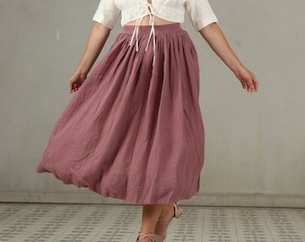PLUS SIZE linen skirt in yellow and ashed lilac, linen skirt, a line skirt,  retro skirt, midi skirt,  flared skirt, 1950 skirt