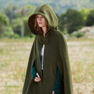 Green Hooded Wool Coat ,wool Cloak Cape, wool Women Wool Winter Coat Long Jacket, Christmas Gift Coat, Black wool Coat Cape Cloak