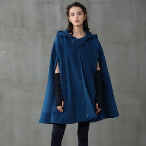 Blue Wool Cape Oversized Hooded Cape Hooded Wool Cape - Etsy