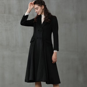 black wool coat,  Double breasted wool coat, midi wool coat, fit and flared coat, cashmere wool coat, vintage coat, winter coat, 1950s coat