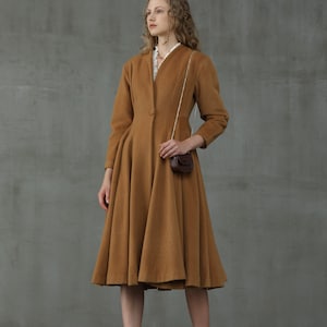 Flared Wool Midi Coat, 100% wool coat, beige end brown coat, winter coat, wool coat, 1950 coat