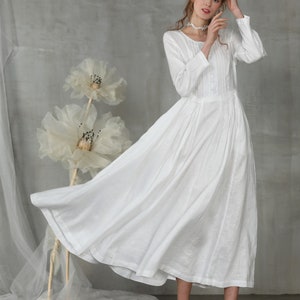 white dress, linen dress, maxi dress, longsleeve dress, wedding dress, white linen dress, cocktail dress, bridal Linennaive image 7