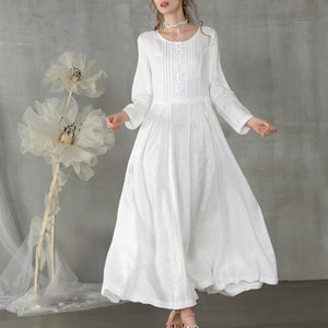 white dress, linen dress, maxi dress, longsleeve dress, wedding dress, white linen dress, cocktail dress, bridal Linennaive image 4