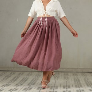 PLUS SIZE linen skirt in yellow and ashed lilac, linen skirt, a line skirt, retro skirt, midi skirt, flared skirt, 1950 skirt image 1