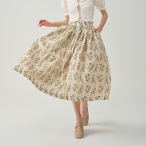 Daisy linen Skirt, floral skirt, 3D Flower Embroidery skirt, midi skirt, A line skirt, pleated flared skirt, 1950 skirt  | Linennaive