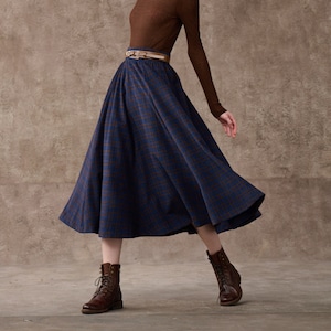 Tartan Wool Skirt in Blue, Midi Wool Skirt, Vintage Wool Plaid Skirt, Winter Circle Wool Skirt, Swing Skirt, A-Line Skirt | Linennaive