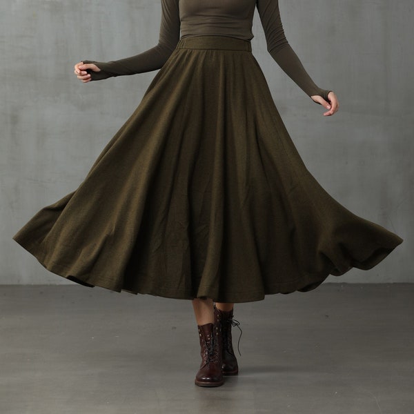 wool skirt, olive winter wool skirt, midi wool skirt, black skirt, party skirt, winter warm skirt, vintage skirt. long skirt  | Linennaive