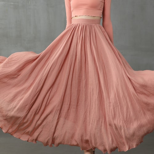 pink maxi linen skirt, maxi skirt, pink skirt, wedding skirt, bridal skirt, full skirt, long skirt | Linennaive