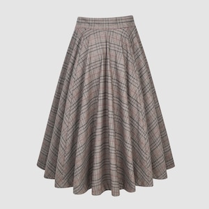 Tartan Wool Skirt in brown, Maxi Wool Skirt, Vintage Wool Skirt, High waist skirt, A Line Wool Skirt with Pockets | Linennaive