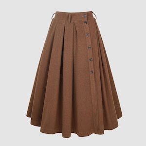 Brown Wool Skirt, Button front Midi Skirt, Retro Winter Skirt, Pockets skirts, High Waist Skirt, warm skirt, Handmade skirts | Linennaive