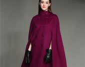 Wool Coat Cloak In Purple, 100 Cashmere Wool Coat, Double Breasted Wool Jacket, Military Wool Cape Cloak, Wool Poncho, Linennaive