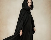 Wool Coat Jacket, Wool Cape, Black Hooded Cloak, Winter Cape, Black Cape, 100 Wool Black Cloak, Maxi Coat, Long Wool Coat, Linennaive
