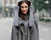 maxi wool poncho cape in grey, black, red, blue, long hooded wool cashmere coat cape, maxi coat, maxi wool cape, wool cloak Linennaive