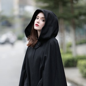 Black Hooded Wool Coat ,wool Cloak Cape, Women Wool Winter Coat Long Jacket, Christmas Gift Coat, Black wool Coat Cape Cloak