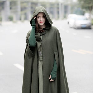 Maxi Hooded Wool Coat Cloak, 100% wool, Maxi wool Cape, Hooded Cape, Wool Hooded Cloak In Green,Black, Grey Linennaive image 1