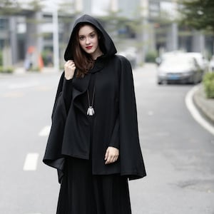 Black Hooded Wool Coat wool Cloak Cape Cashmere Women Wool | Etsy