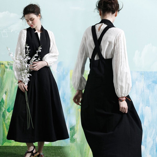 Final Sale 【All Size Still Available】Maxi Linen Dress In Black, Linen Halter Dress | Linennaive
