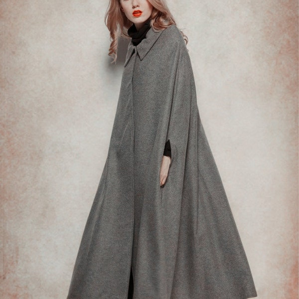 Grey Wool Coat, Long Cashmere Coat, Wool Cape, Wool Cloak, Single Breasted Coat Jacket, Wool Jacket, Grey Jacket, Oversize Jacket