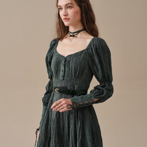 Corset Linen dress in Teal, regency dress, medieval linen dress, maxi linen dress, fit and flared dress Linennaive image 2