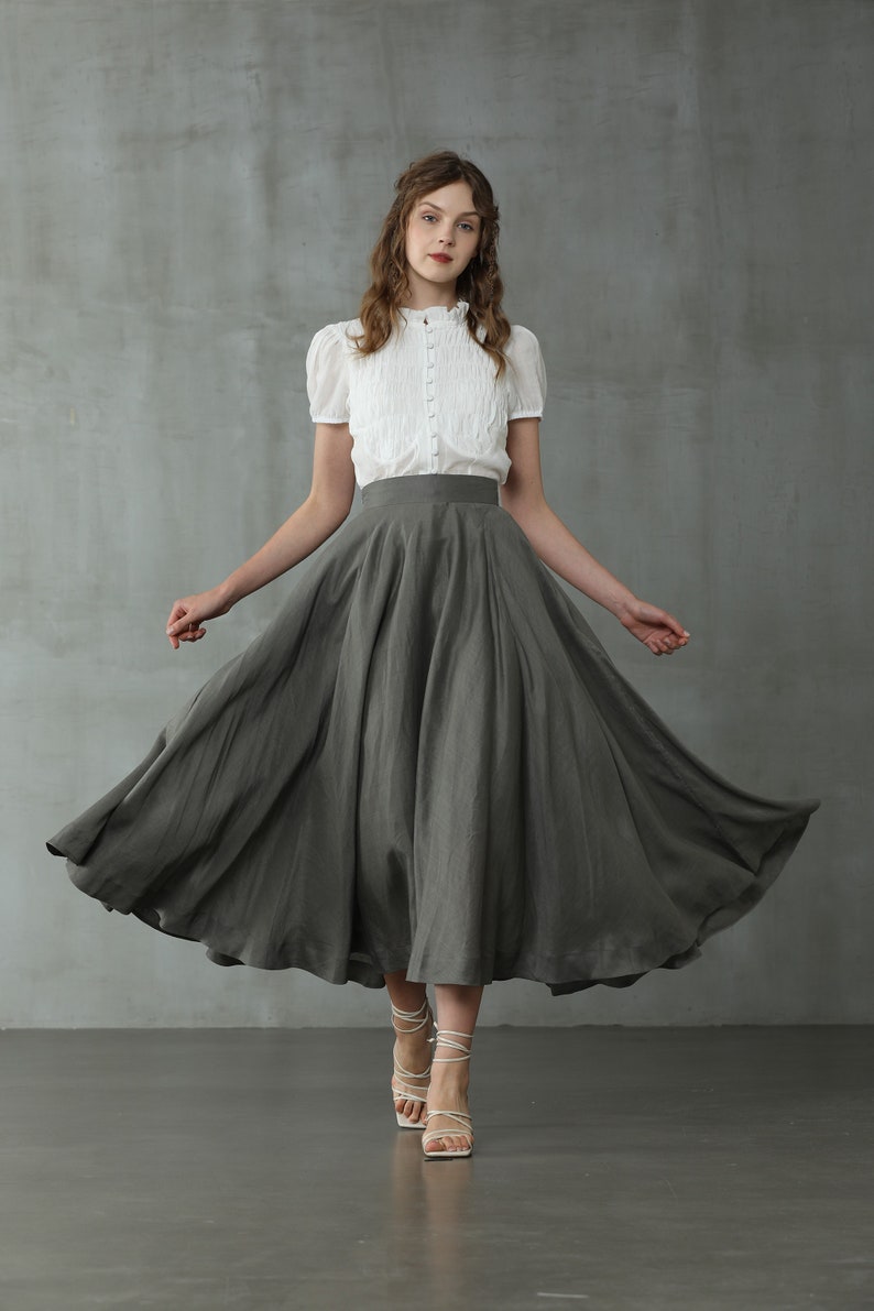 maxi linen skirt in SlateGray, wedding skirt, bridal skirt, full skirt, long skirt, flared skirt, skater skirt Linennaive image 8