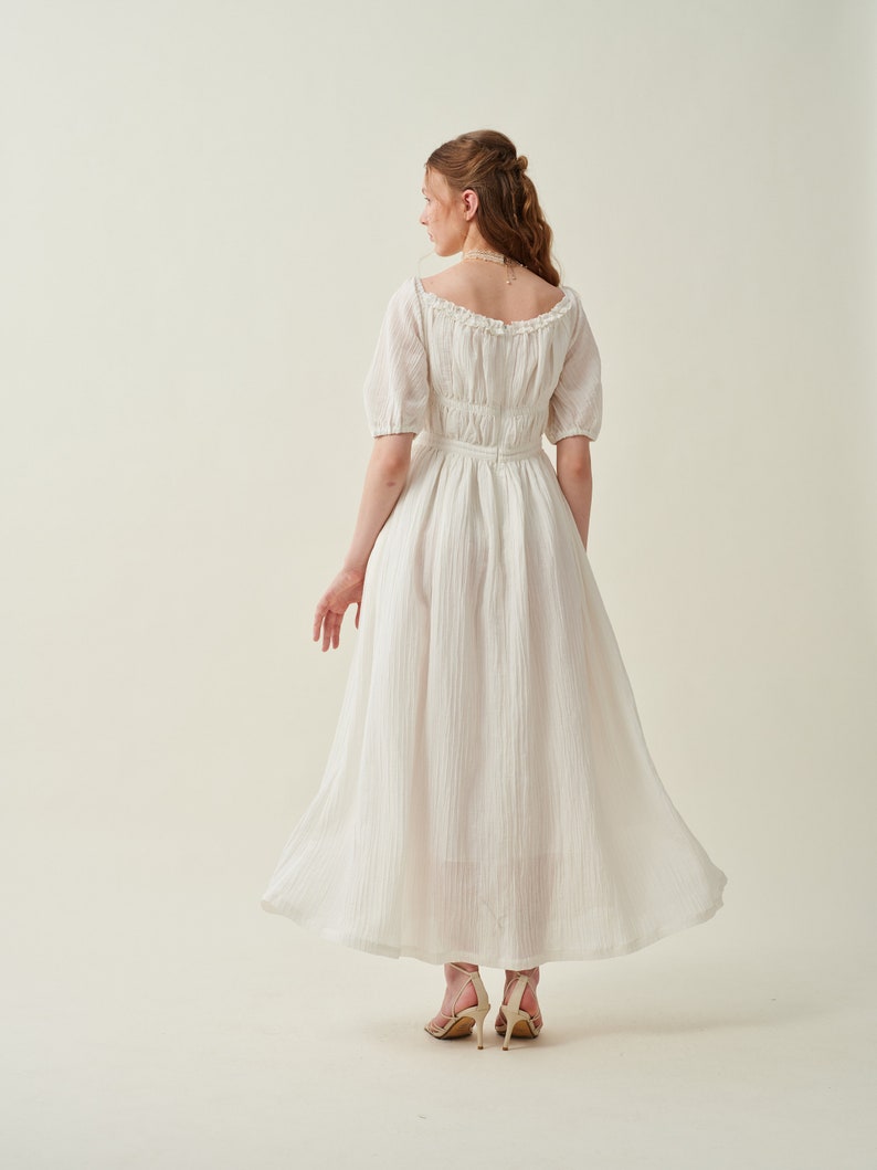 Maxi linen dress in white, wedding dress, ruffle dress, bridal dress, layered dress, princess dress, summer dress Linennaive zdjęcie 5