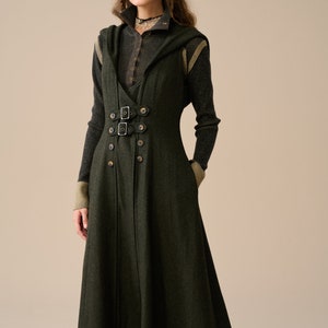 hooded wool dress coat in DarkSlateGrey, Women wool dress, midi wool dress, sleeveless wool dress, Autumn winter warm dress | Linennaive