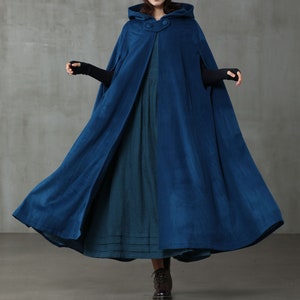 Linennaive cloak, Maxi Hooded Wool Coat Cloak, 100% Wool, Maxi woolCape, Hooded Cape, Wool Hooded Cloak In Green,Black, Grey image 8