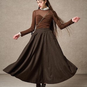 Midi wool Skirt in dark Taupe, Warm wool skirt, Wool Walking Skirt, Party skirt, Vintage skirt, A Line Wool Skirt with Pockets | Linennaive