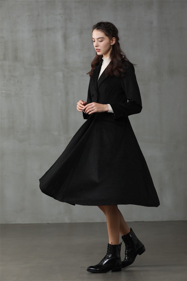 Black Wool Coat Double Breasted Wool Coat Midi Wool Coat Etsy