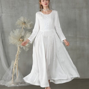 white dress, linen dress, maxi dress, longsleeve dress, wedding dress, white linen dress, cocktail dress, bridal Linennaive image 8