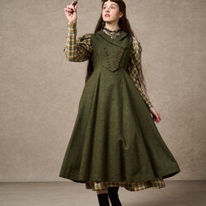 Vintage wool dress, Olive Drab wool dress, midi dress, women&#39;s wool dress, Autumn winter warm dress, Button front wool dress | Linennaive