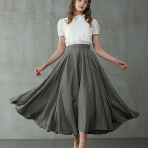 maxi linen skirt in SlateGray, wedding skirt, bridal skirt, full skirt, long skirt, flared skirt, skater skirt Linennaive image 4