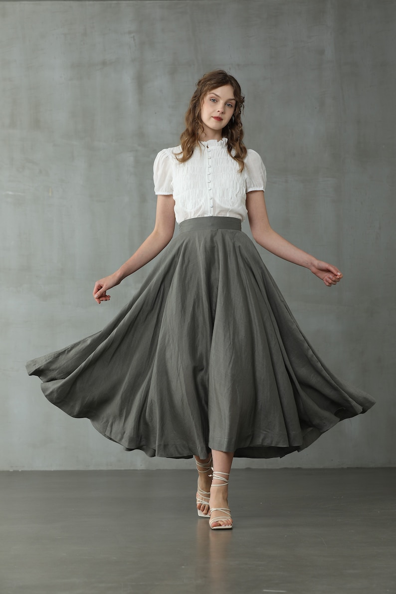 maxi linen skirt in SlateGray, wedding skirt, bridal skirt, full skirt, long skirt, flared skirt, skater skirt Linennaive image 4