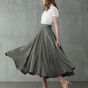 maxi linen skirt in SlateGray, wedding skirt, bridal skirt, full skirt, long skirt, flared skirt, skater skirt | Linennaive