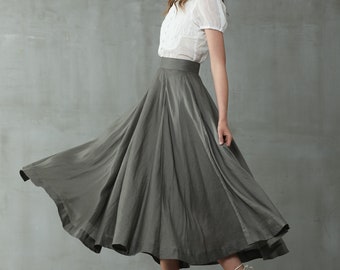 maxi linen skirt in SlateGray, wedding skirt, bridal skirt, full skirt, long skirt, flared skirt, skater skirt | Linennaive